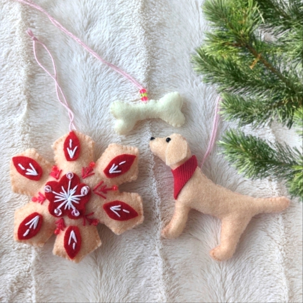 Handmade hand sewn felt dog yellow cream Labrador retriever Felt Christmas